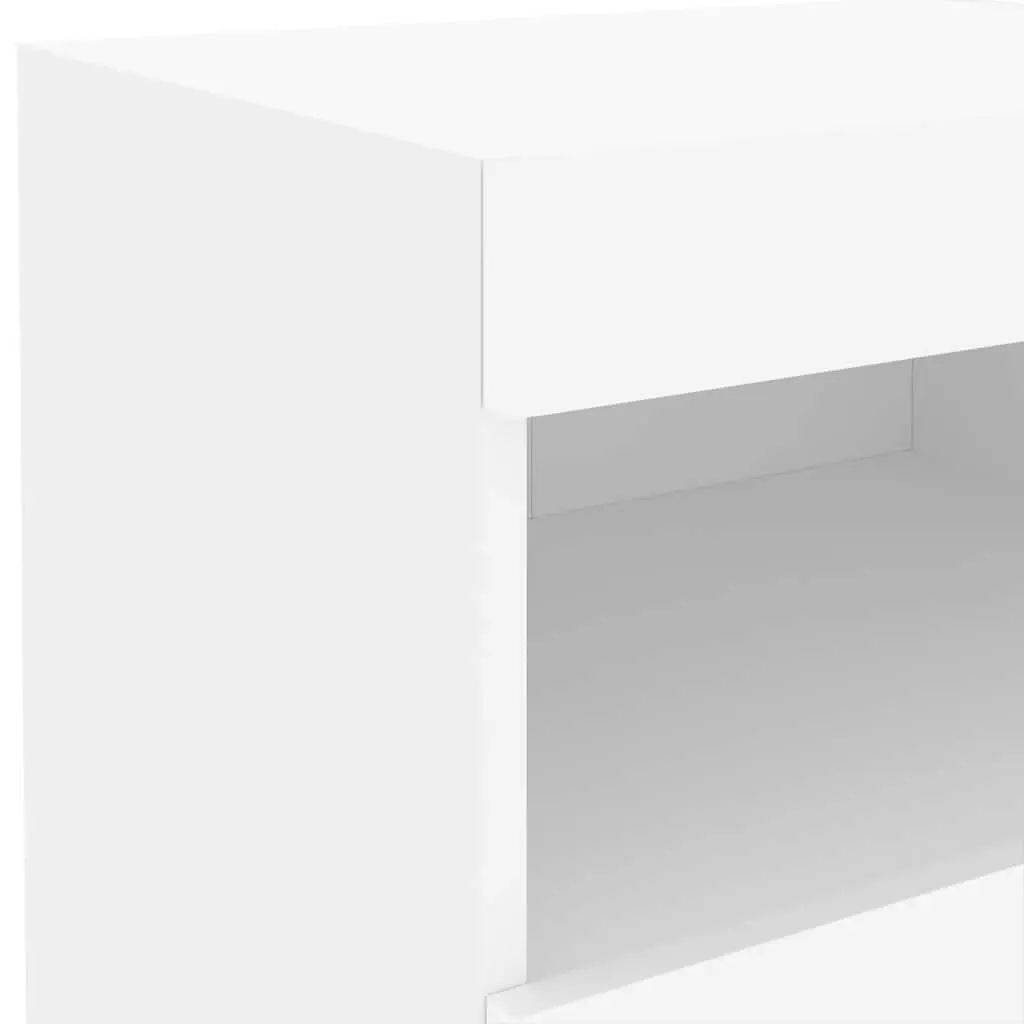 Bedside Table with LED Lights 2 pcs White Modern Storage Cabinet Bedroom