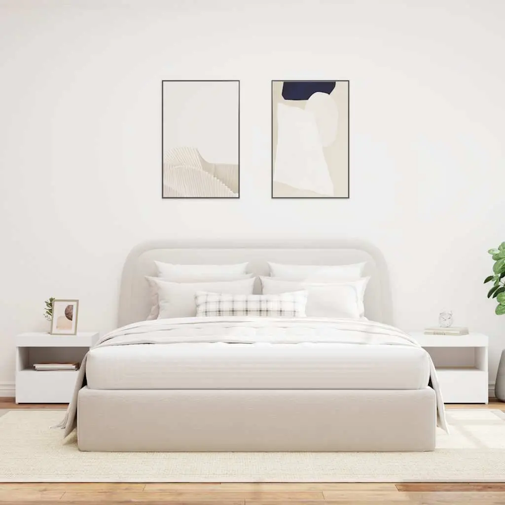 Bedside Table with LED Lights 2 pcs White Modern Storage Cabinet Bedroom
