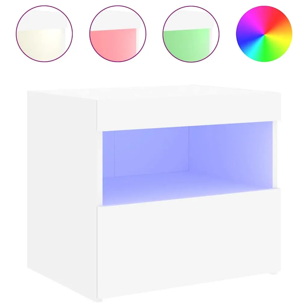 Bedside Table with LED Lights 2 pcs White Modern Storage Cabinet Bedroom