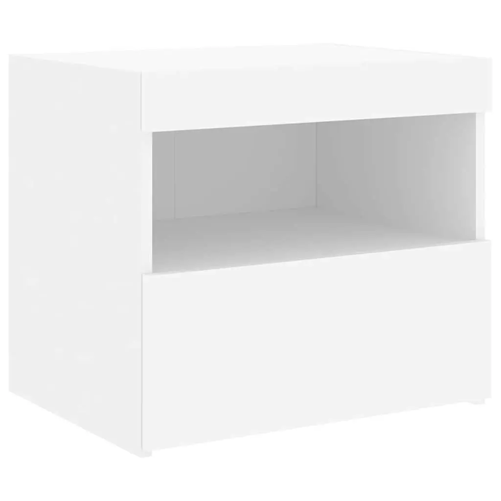Bedside Table with LED Lights 2 pcs White Modern Storage Cabinet Bedroom