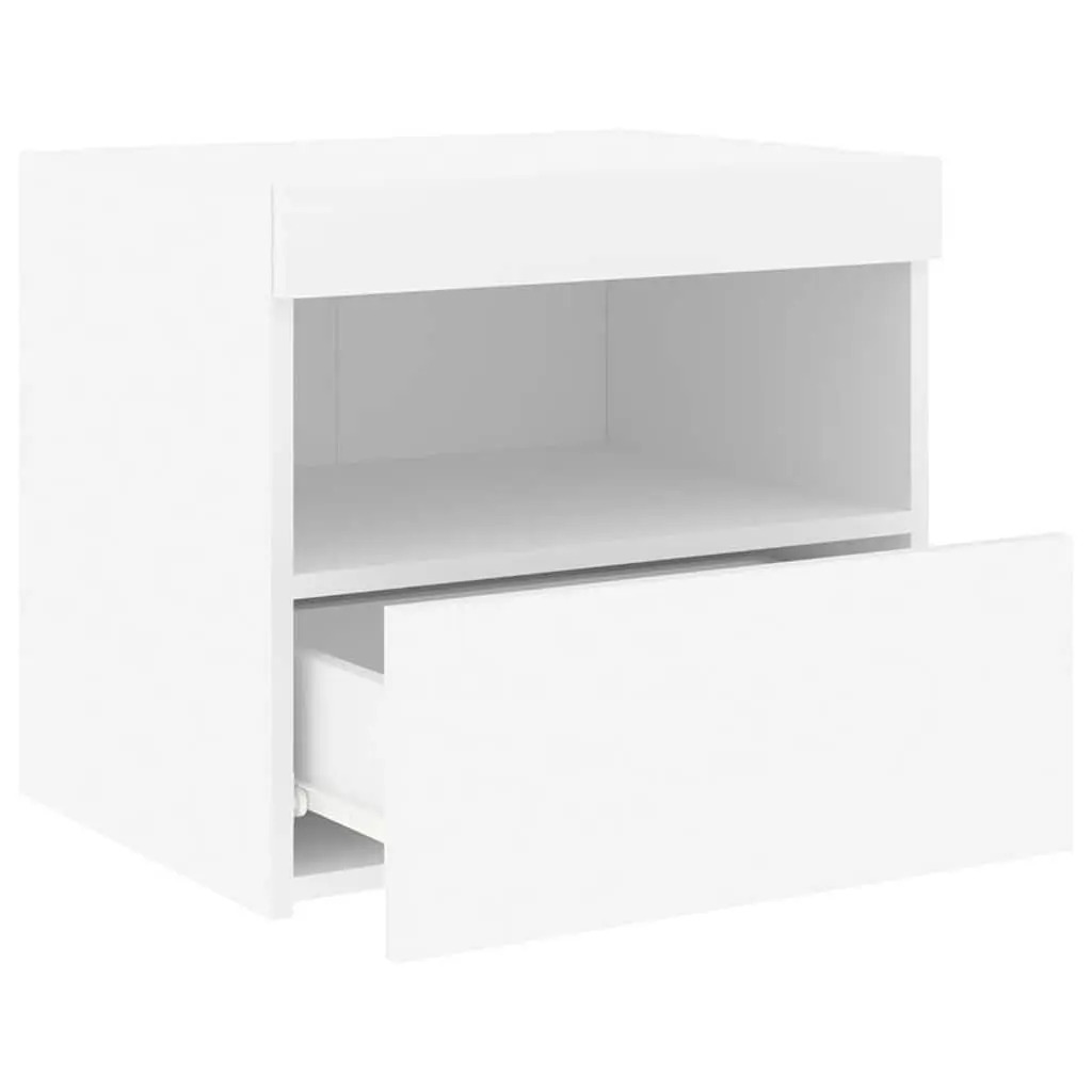 Bedside Table with LED Lights 2 pcs White Modern Storage Cabinet Bedroom