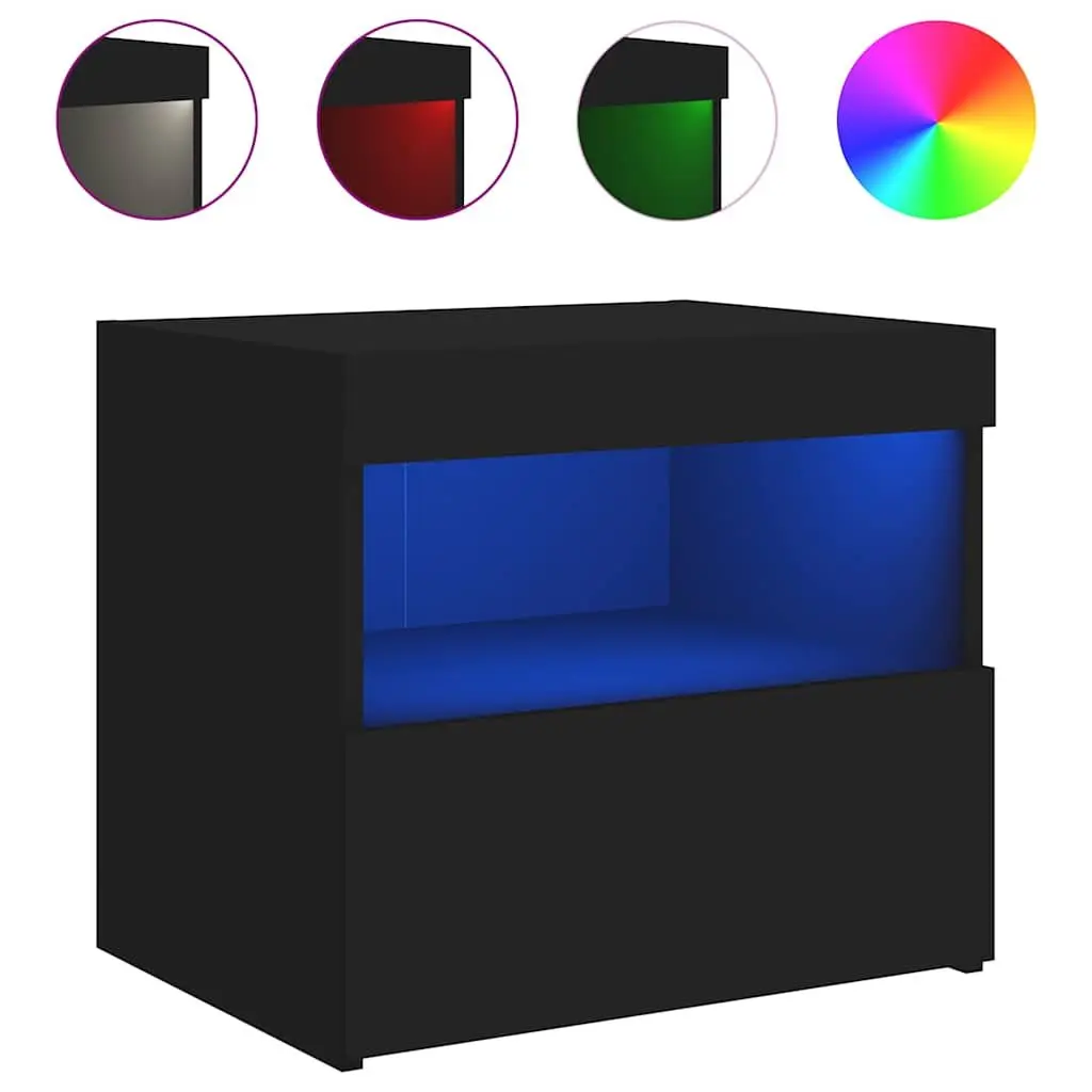 Bedside Cabinet with RGB LED Lights Black Modern Bedroom Side Table Storage