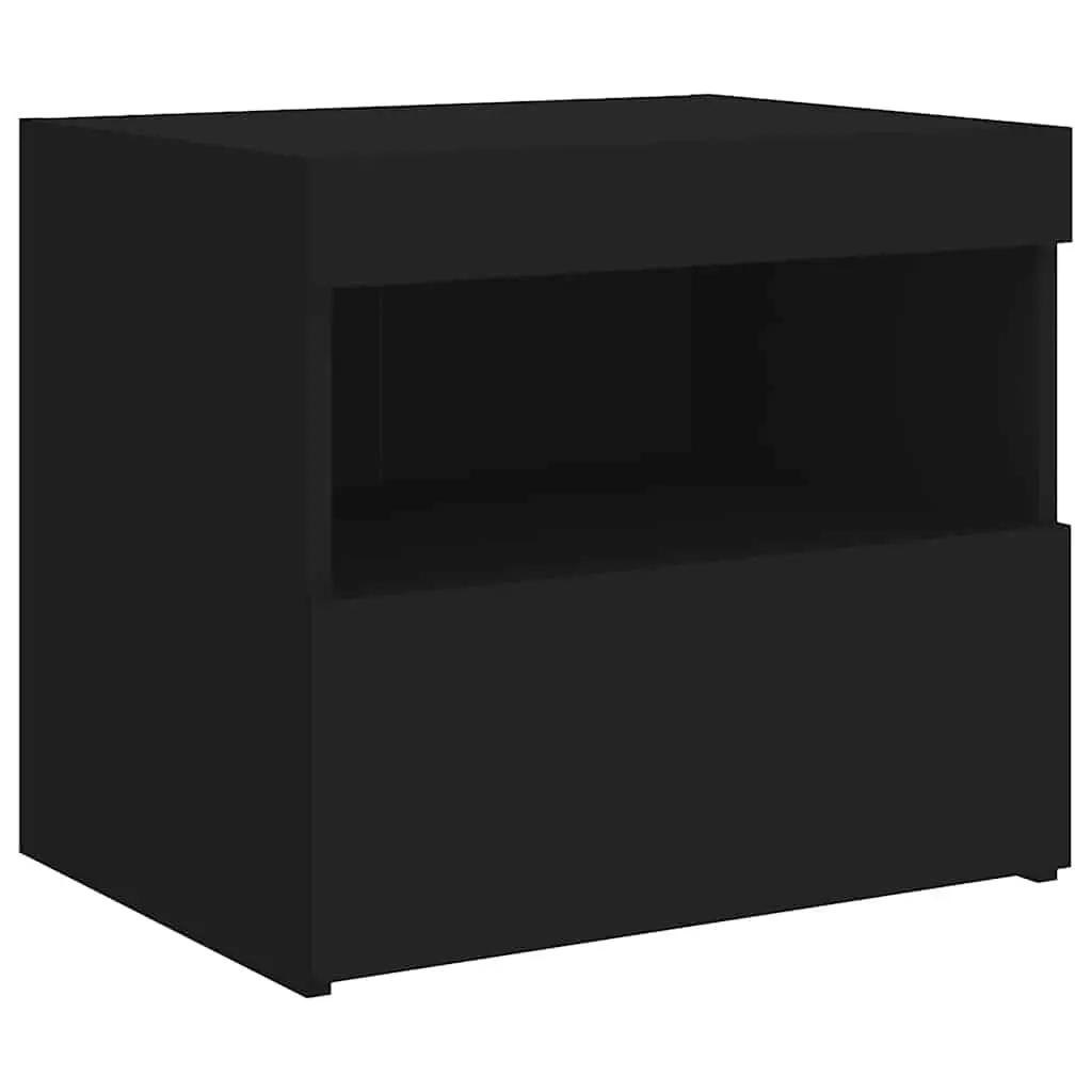 Bedside Cabinet with RGB LED Lights Black Modern Bedroom Side Table Storage