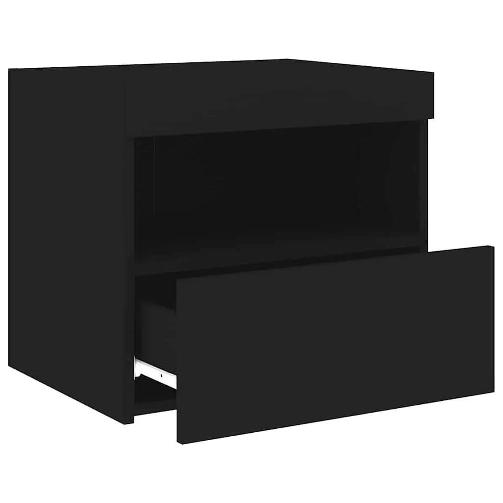 Bedside Cabinet with RGB LED Lights Black Modern Bedroom Side Table Storage