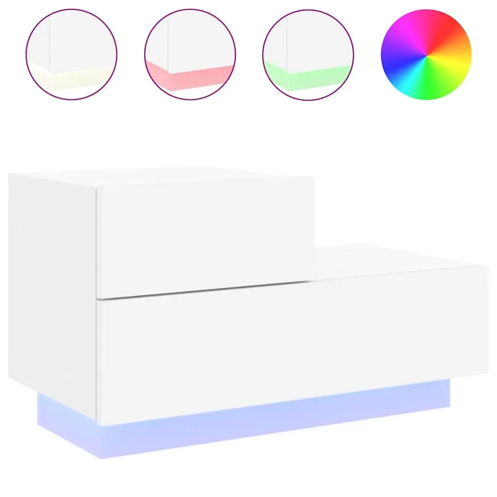 Bedside Cabinet with RGB LED Lights Storage Table White 70x36x40.5cm