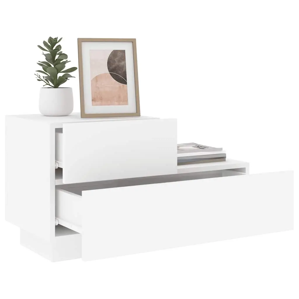 Bedside Cabinet with RGB LED Lights Storage Table White 70x36x40.5cm