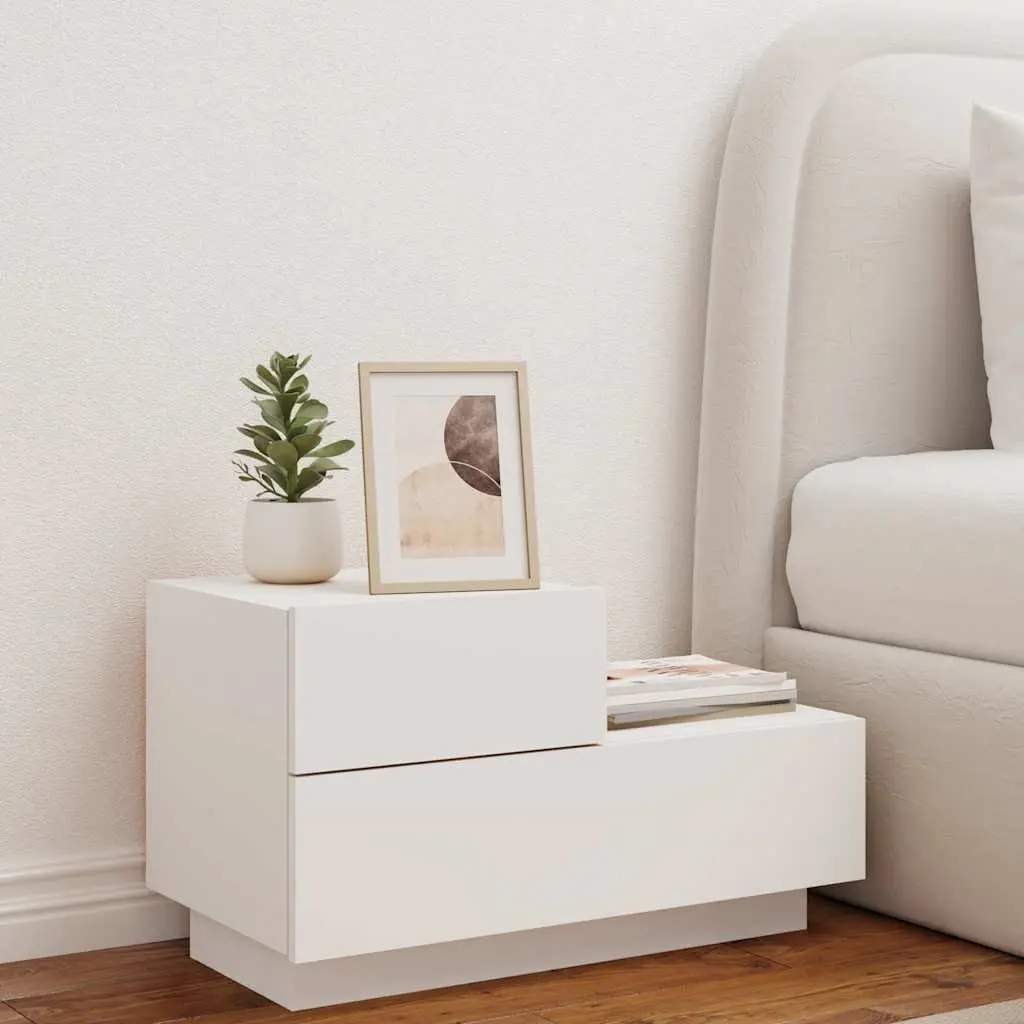 Bedside Cabinet with RGB LED Lights Storage Table White 70x36x40.5cm