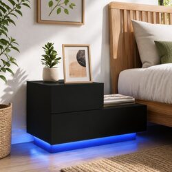Bedside Cabinet with RGB LED Lights Black Storage Table Nightstand 70x36x40.5cm