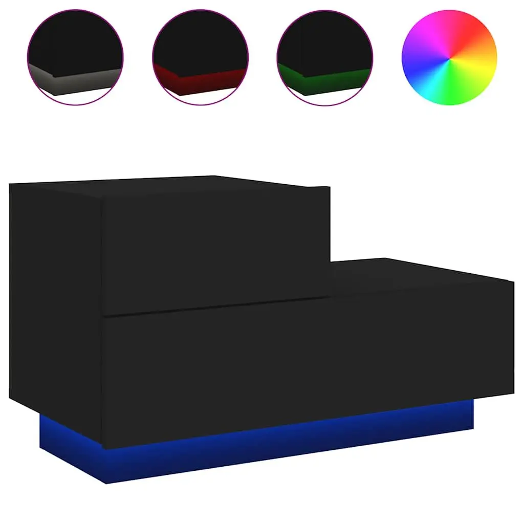 Bedside Cabinet with RGB LED Lights Black Storage Table Nightstand 70x36x40.5cm