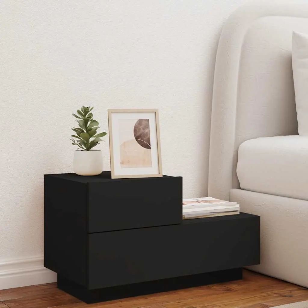 Bedside Cabinet with RGB LED Lights Black Storage Table Nightstand 70x36x40.5cm