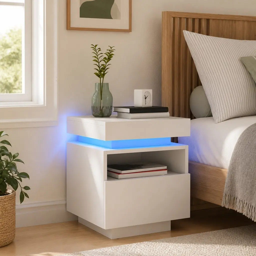 RGB LED Nightstand with Ample Storage