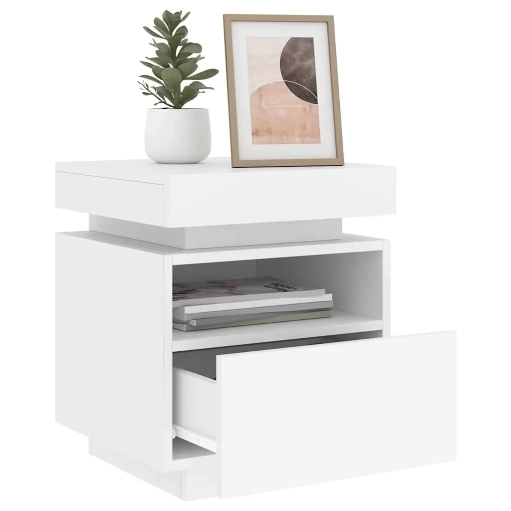 Bedside Cabinets with RGB LED Lights 2 Pieces White Storage Tables