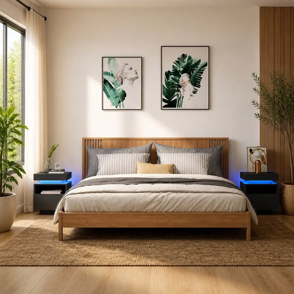 Bedside Cabinets with LED Lights and Storage