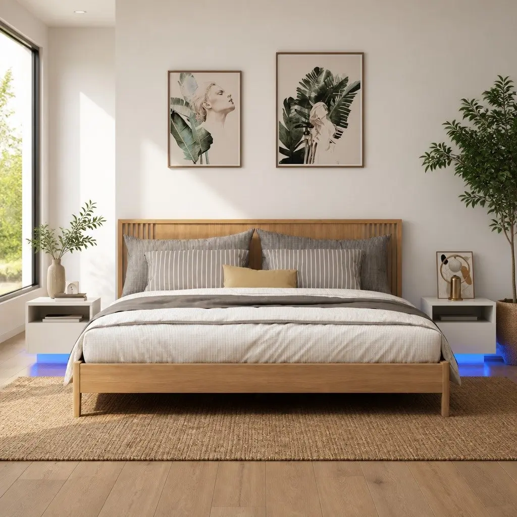 Bedside Table with RGB LED Lights Storage Cabinet White 40x39x37 cm Set of 2