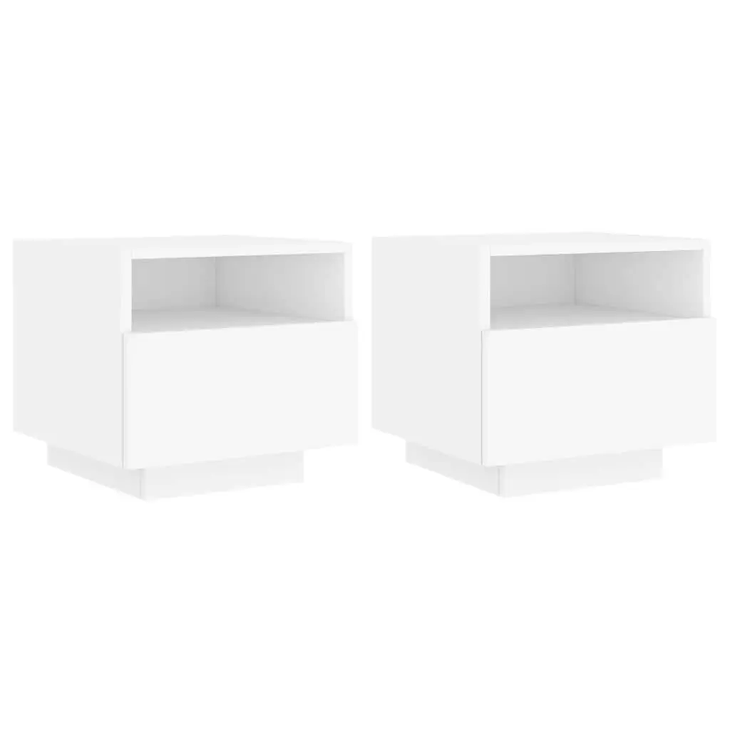 Bedside Table with RGB LED Lights Storage Cabinet White 40x39x37 cm Set of 2