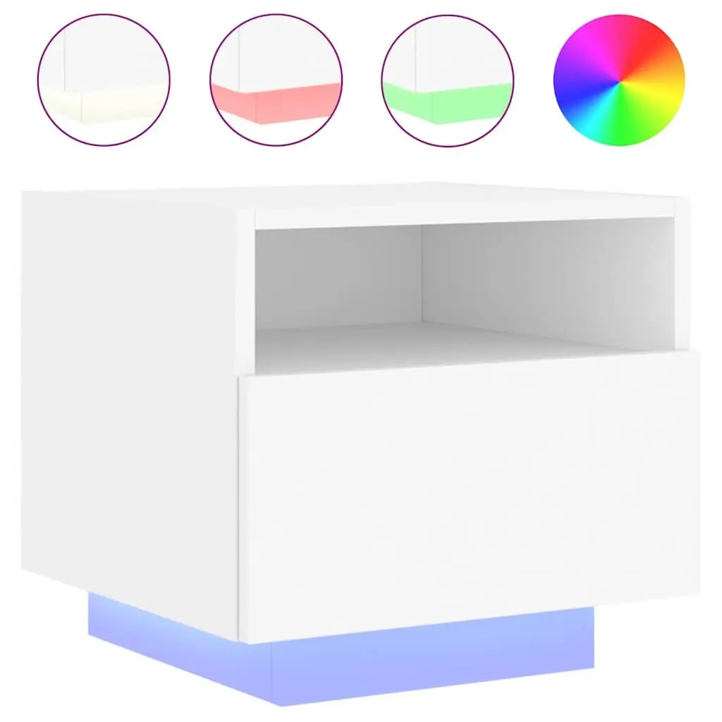 Bedside Table with RGB LED Lights Storage Cabinet White 40x39x37 cm Set of 2