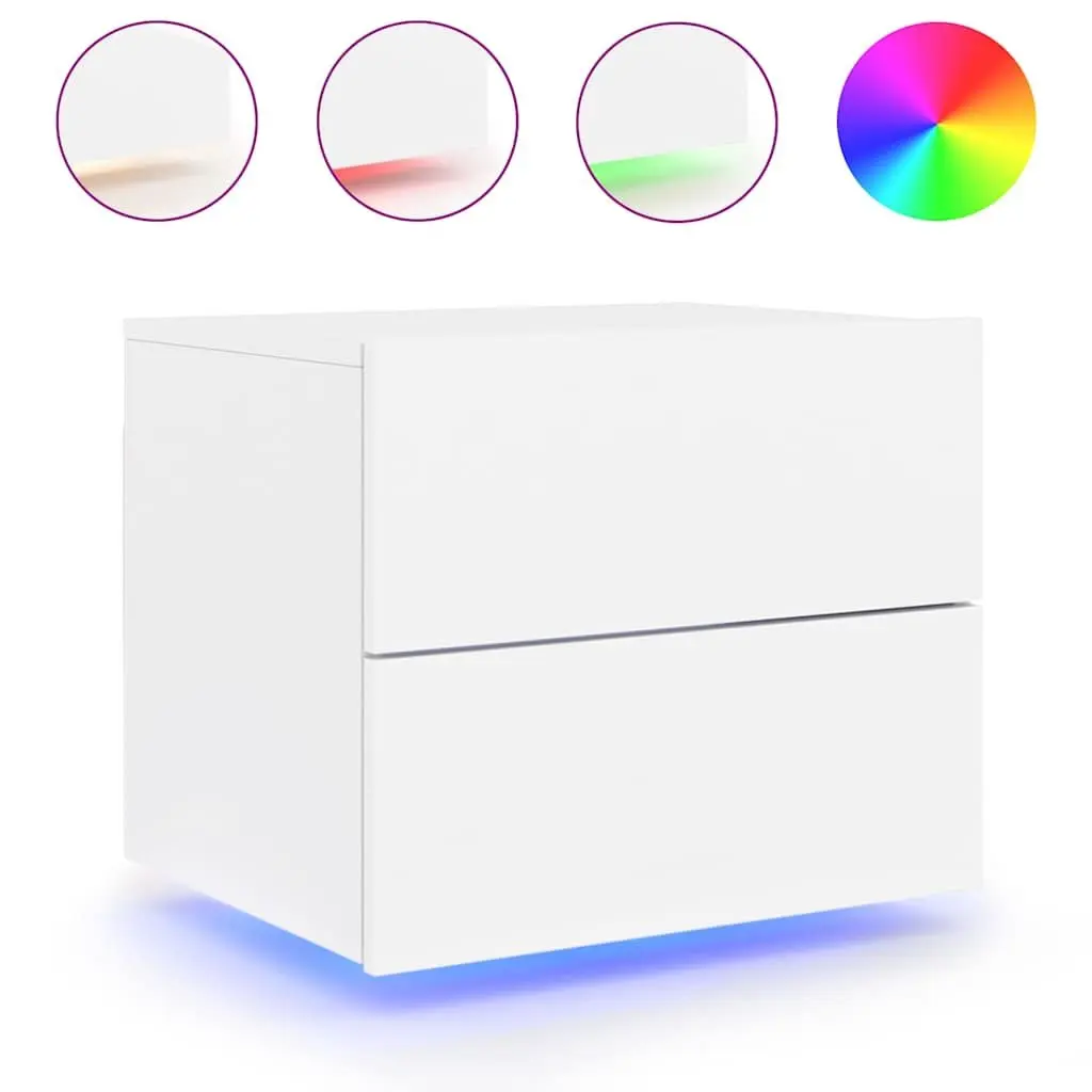 Wall-mounted Bedside Cabinet with RGB LED Lights White Floating Storage