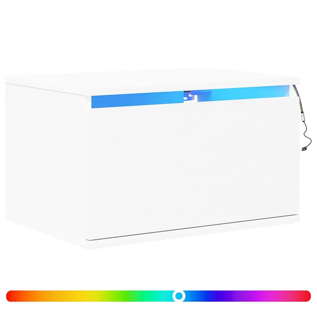 Wall-mounted Bedside Cabinet Storage White RGB LED Lights
