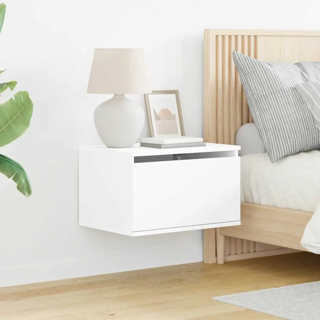 Wall-mounted Bedside Cabinet Storage White RGB LED Lights