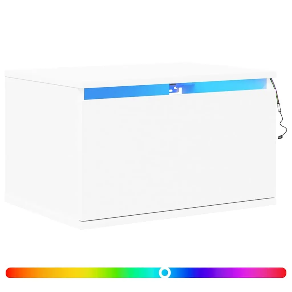 Wall-mounted Bedside Cabinet with RGB LED Lights White Floating Storage Unit
