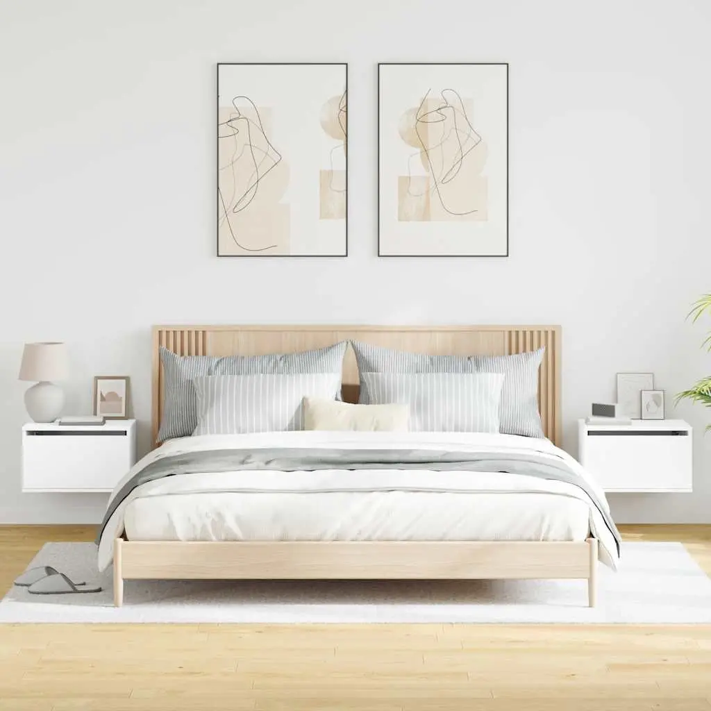 Wall-mounted Bedside Cabinet with RGB LED Lights White Floating Storage Unit