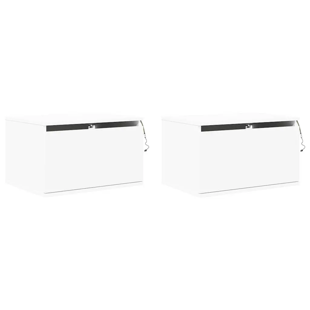 Wall-mounted Bedside Cabinet with RGB LED Lights White Floating Storage Unit