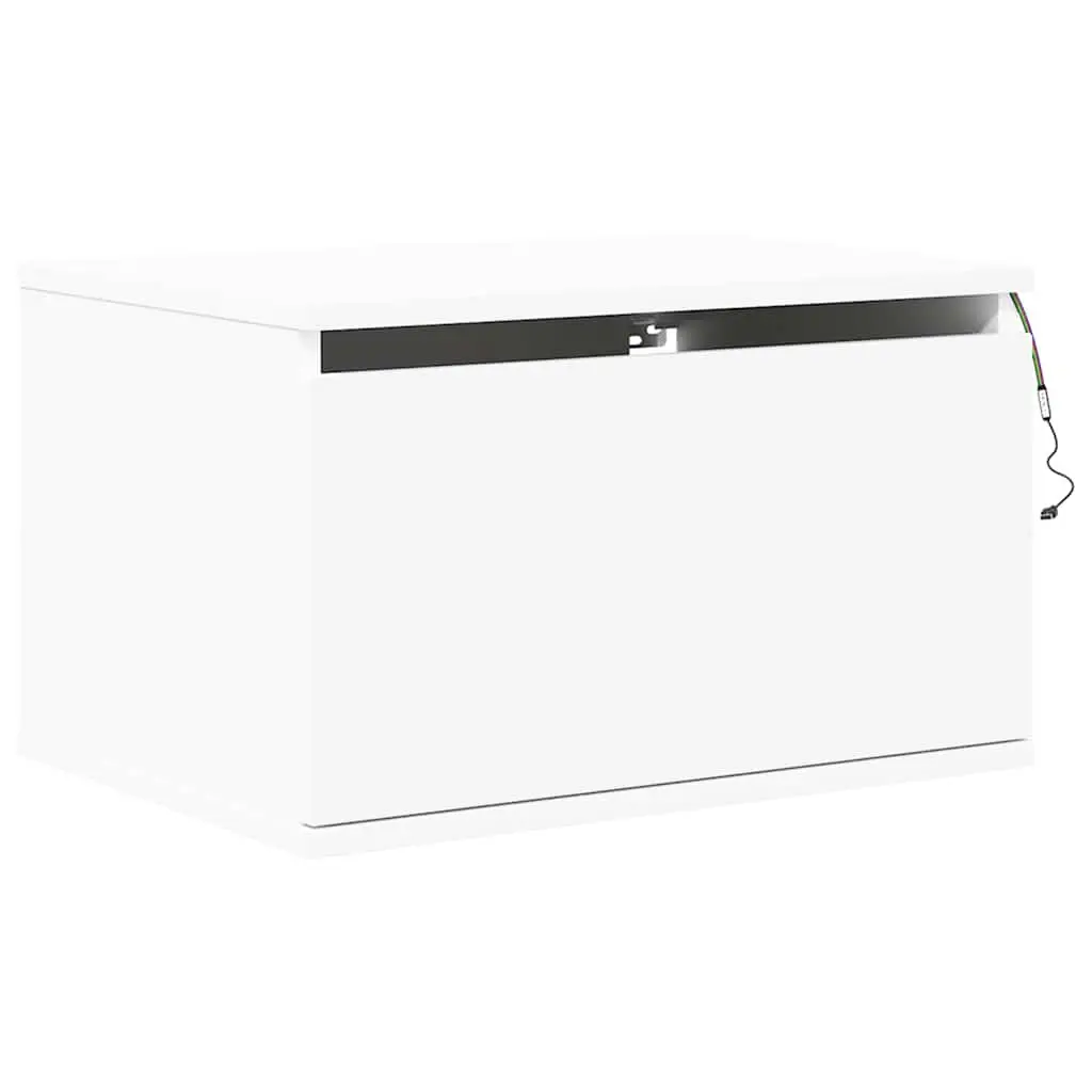 Wall-mounted Bedside Cabinet with RGB LED Lights White Floating Storage Unit