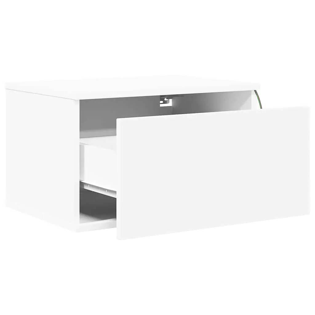 Wall-mounted Bedside Cabinet with RGB LED Lights White Floating Storage Unit