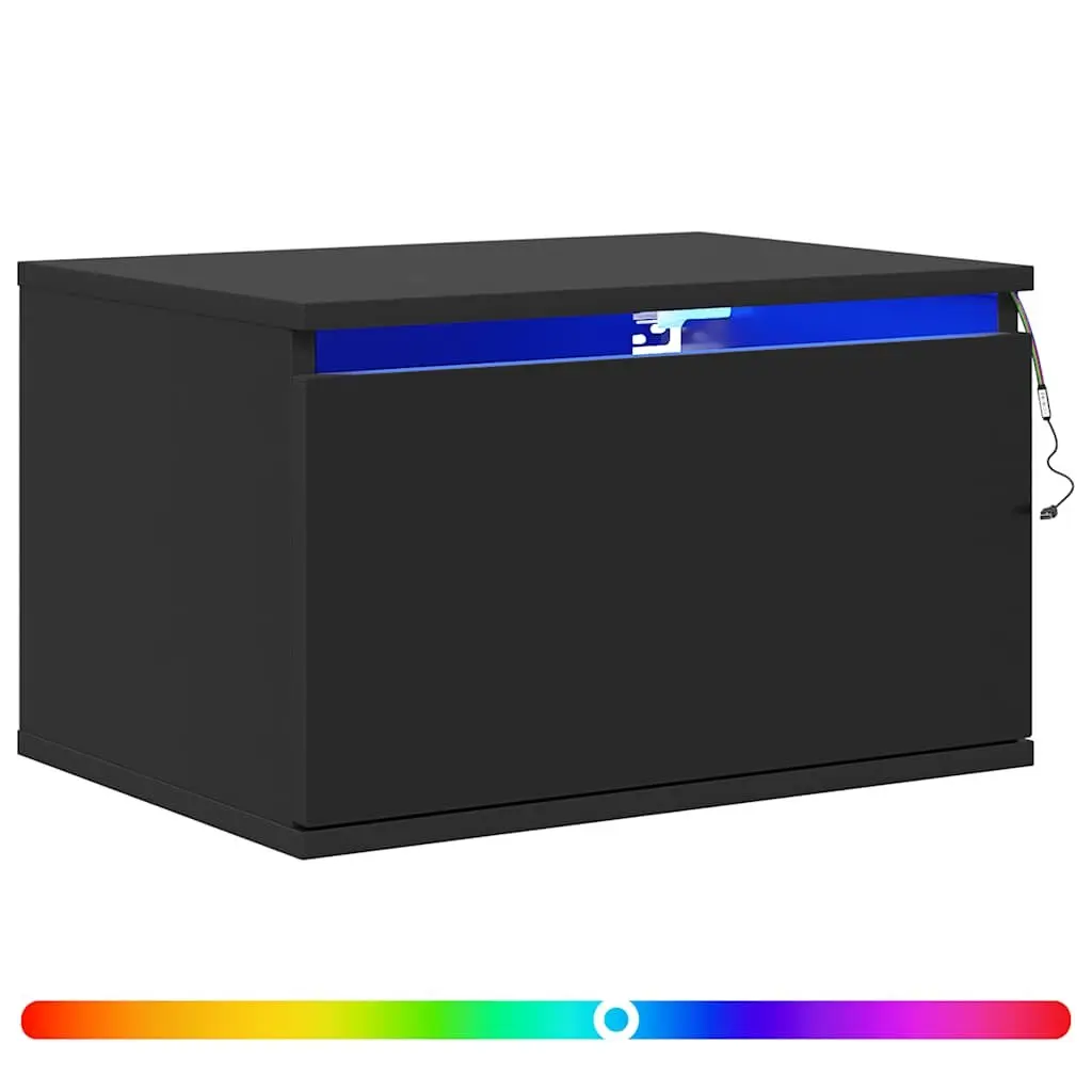 Black Floating Bedside Cabinets Wall-mounted Storage 2 Piece with RGB LED Lights
