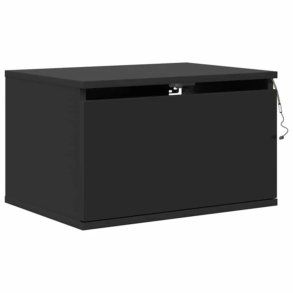 Black Floating Bedside Cabinets Wall-mounted Storage 2 Piece with RGB LED Lights
