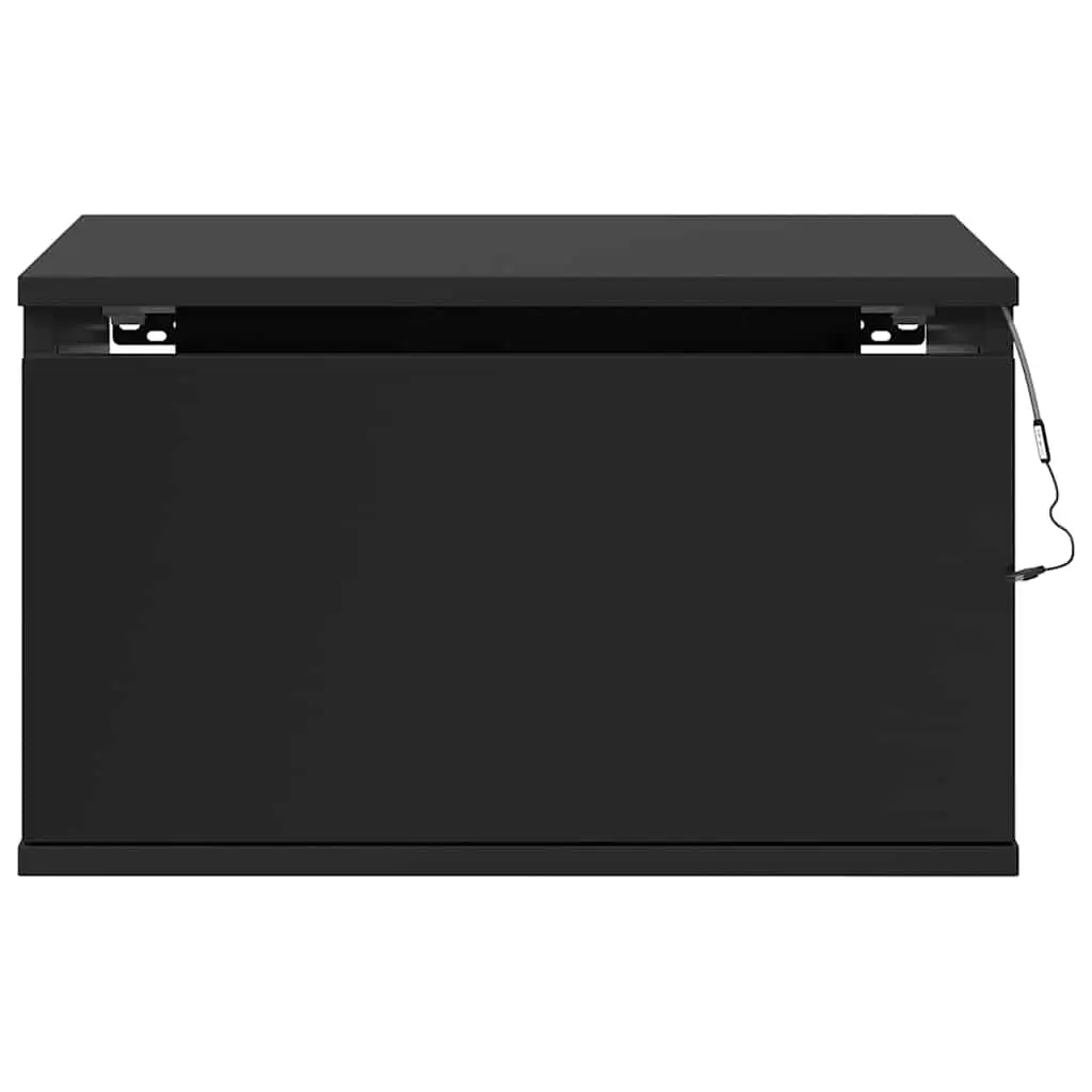 Black Floating Bedside Cabinets Wall-mounted Storage 2 Piece with RGB LED Lights