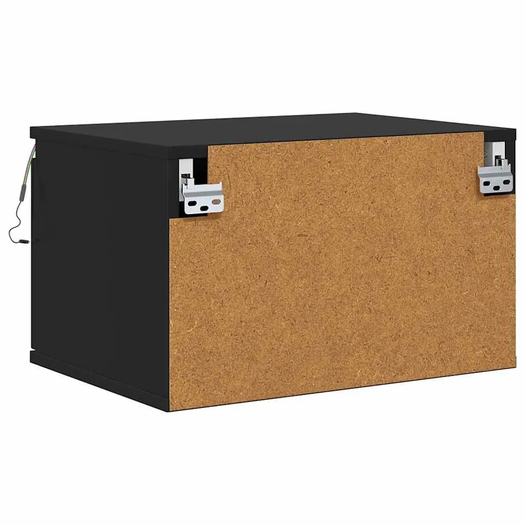 Black Floating Bedside Cabinets Wall-mounted Storage 2 Piece with RGB LED Lights