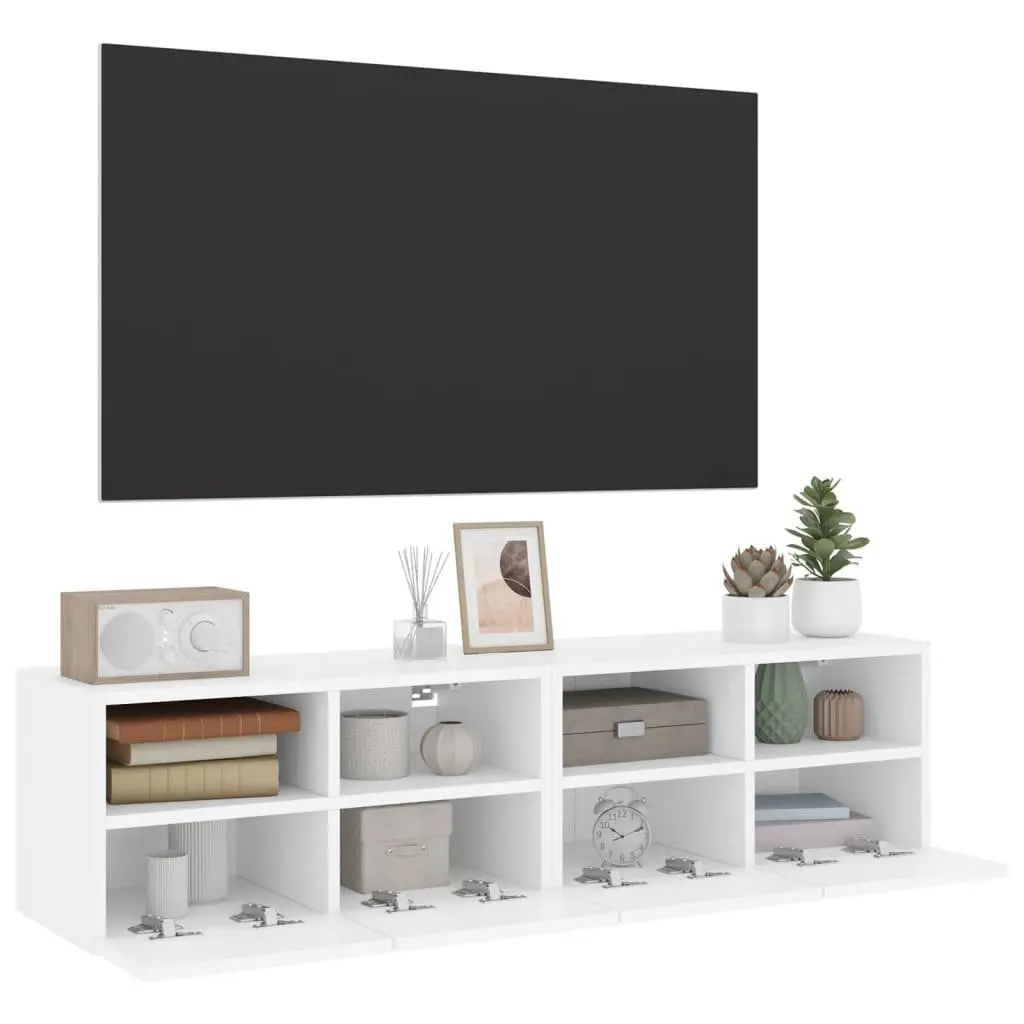 Floating Storage Unit for TV Wall 60x30x30cm White with Door and Shelves