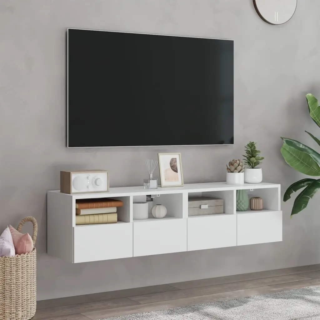 Floating Storage Unit for TV Wall 60x30x30cm White with Door and Shelves