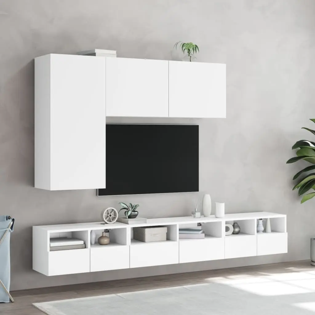 Floating Storage Unit for TV Wall 60x30x30cm White with Door and Shelves