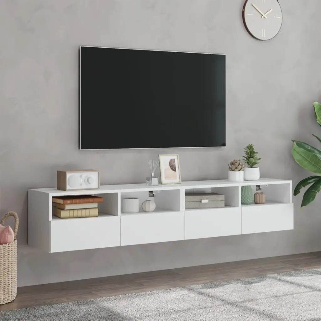 TV Wall Cabinets 2pcs White Floating Storage Unit Shelves Media Organiser