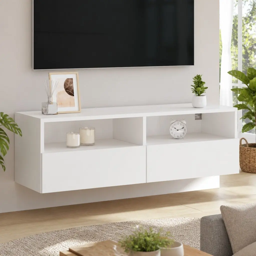 TV Wall Cabinet White Floating Media Unit Storage Shelves 100cm