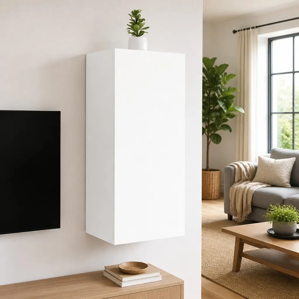 TV Wall Cabinet White Floating Media Unit Wall-Mounted Storage 40.5W x 30D x 90H cm