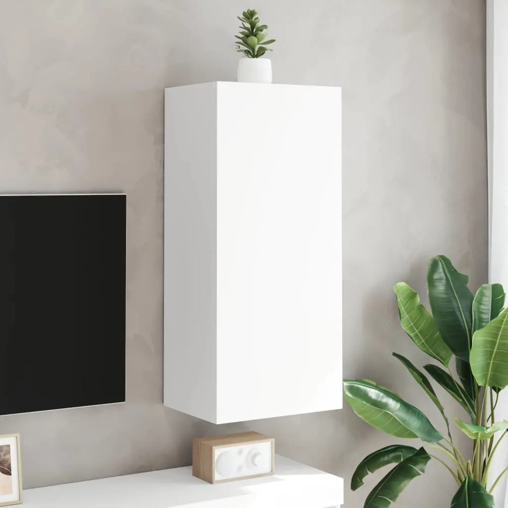 TV Wall Cabinet White Floating Media Unit Wall-Mounted Storage 40.5W x 30D x 90H cm