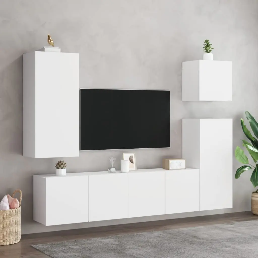 TV Wall Cabinet White Floating Media Unit Wall-Mounted Storage 40.5W x 30D x 90H cm