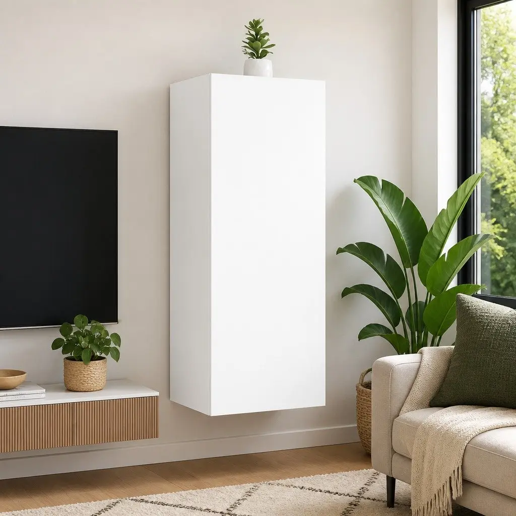 TV Wall Cabinet Storage Organizer Wall-Mounted 40.5 x 30 x 102 cm White