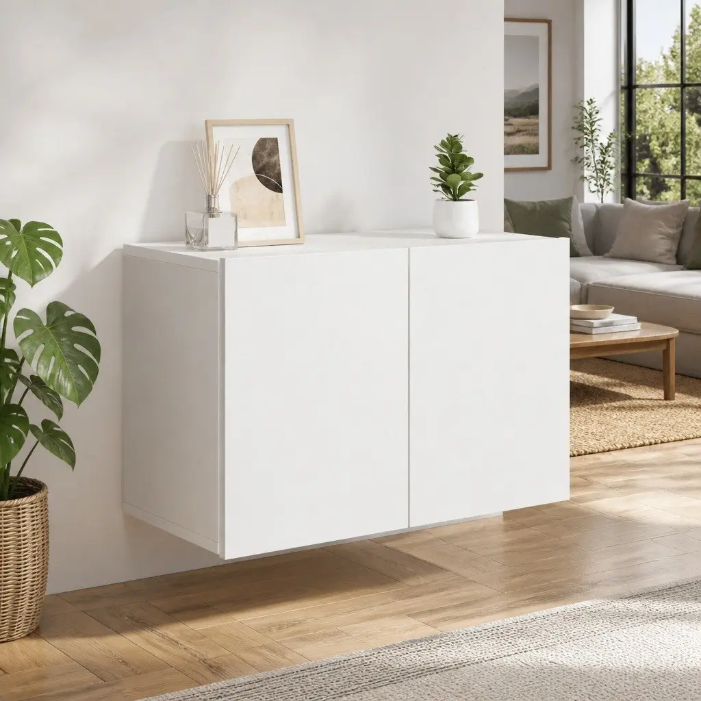 TV Cabinet Wall-mounted White Storage Unit Media Stand Organiser 60x30x41cm