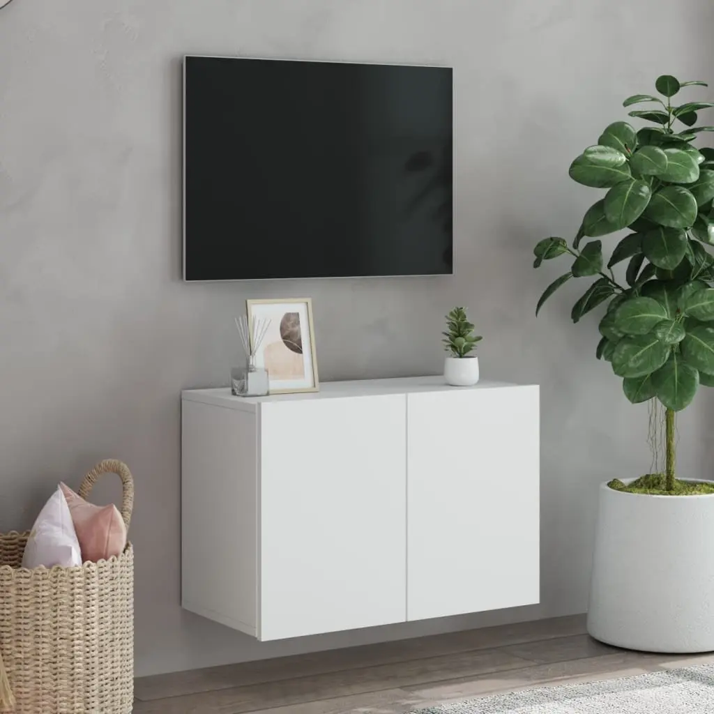 TV Cabinet Wall-mounted White Storage Unit Media Stand Organiser 60x30x41cm