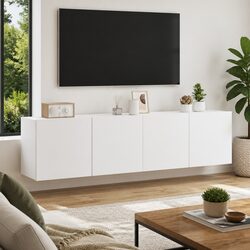 Reliable 2-Piece Wall-Mounted TV Cabinet Set in White