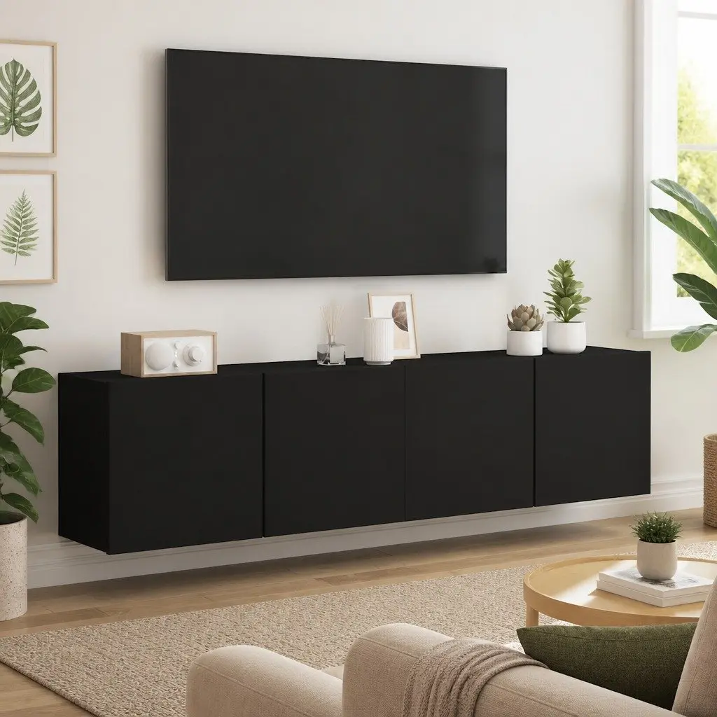 Black Wall-Mounted TV Storage Cabinets
