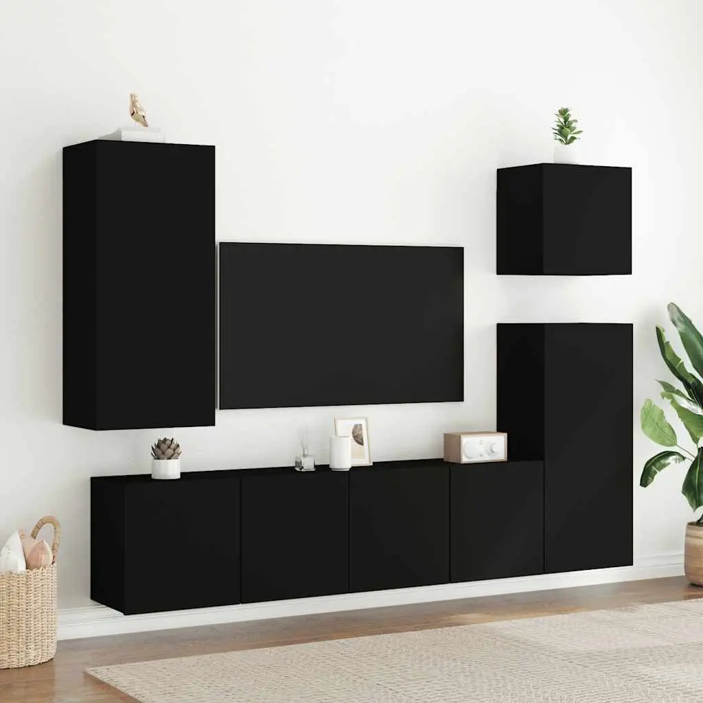 Black Wall-Mounted TV Storage Cabinets