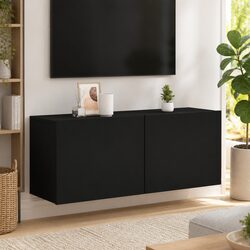 Affordable Black Wall-mounted TV Cabinet with Great Storage 100x30x41cm
