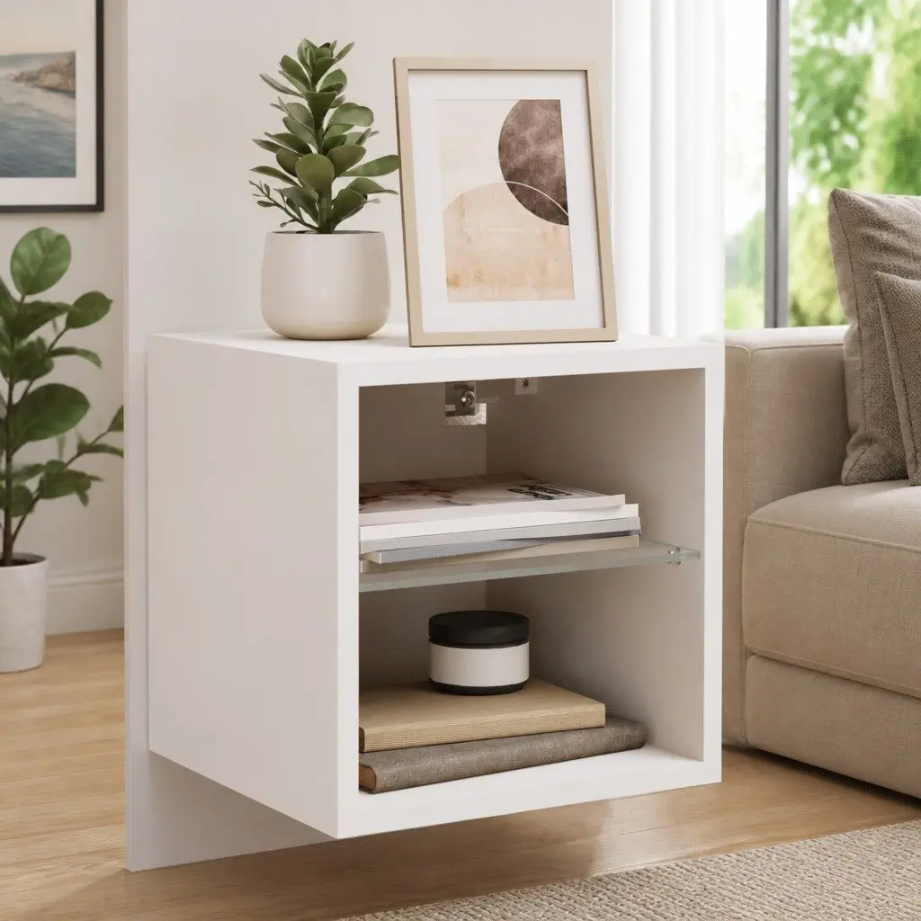 TV Wall Cabinet with RGB LED Lights White Floating Storage Unit Shelf