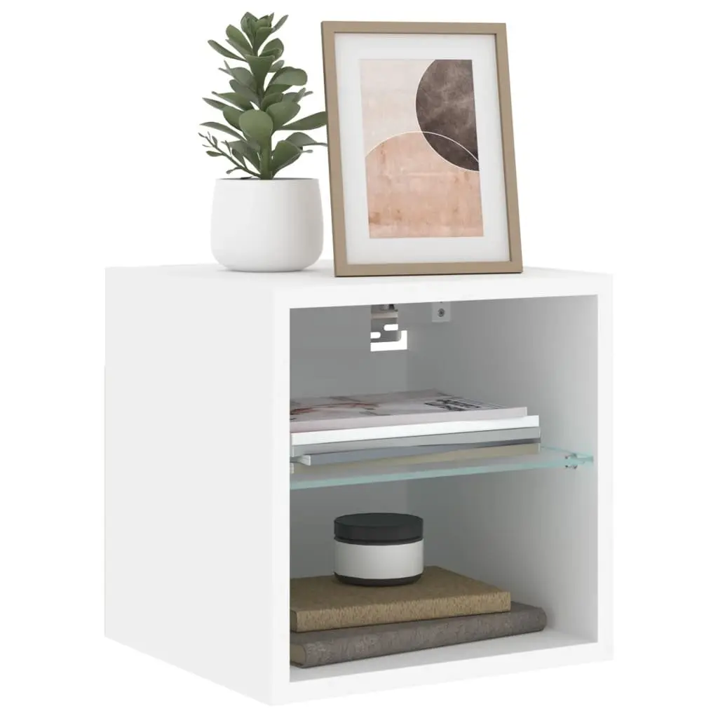 TV Wall Cabinet with RGB LED Lights White Floating Storage Unit Shelf