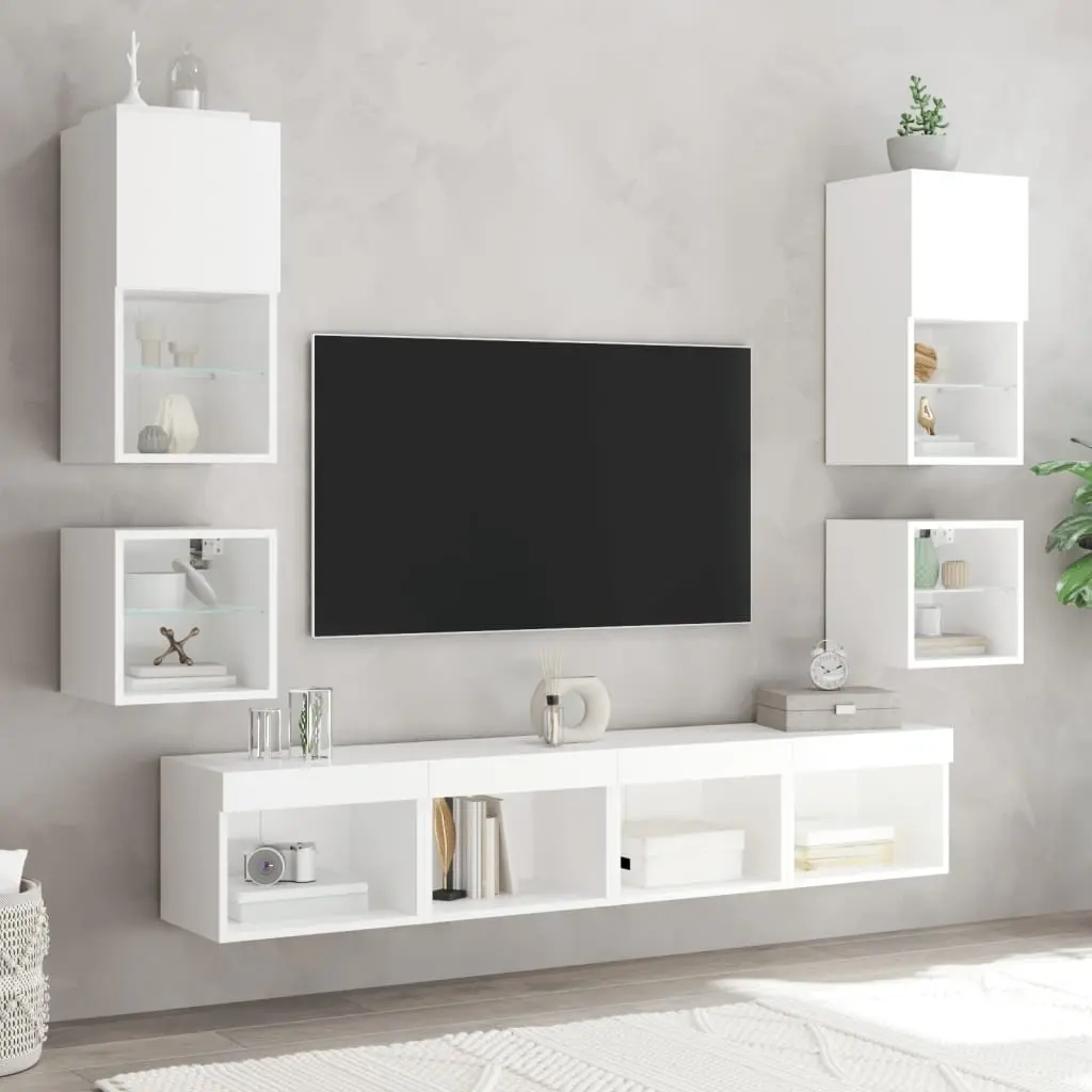 TV Wall Cabinet with RGB LED Lights White Floating Storage Unit Shelf